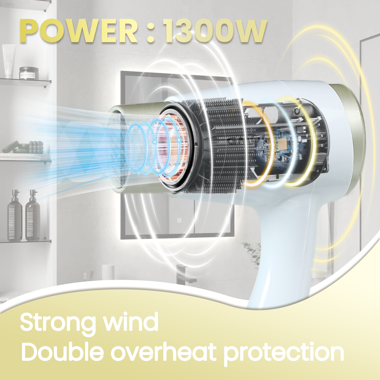 GMDQ secador de pelo de viento y frío, soplador eléctrico de iones negativos con soporte de enchufe, enchufe europeo negro, montaje en pared para baño y Hotel