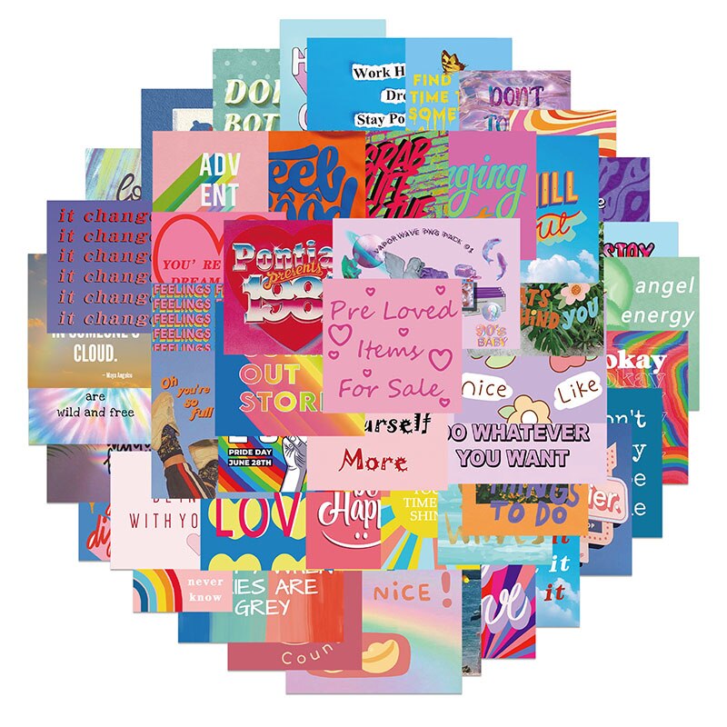 50Pcs Pack Motivational Phrases Sticker Quotes Sentences Waterproof For DIY Laptop Office Study Room Graffiti Decals
