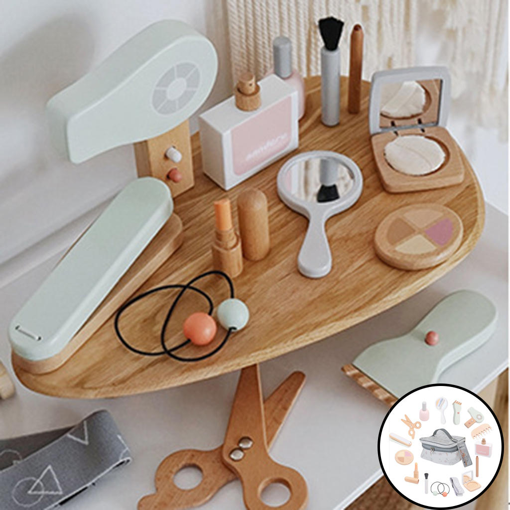 Mädchen-machen-hoch aus holz, rollenspiel-haarglätter, kamm