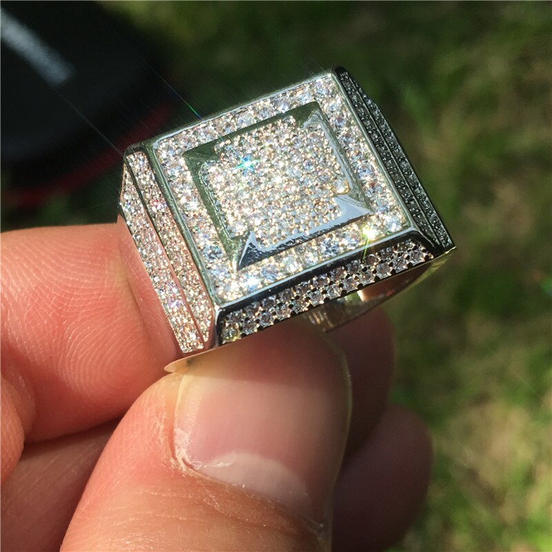 Male Hiphop Chain Ring Micro Pave AAAAA cz 925 Sterling Silver Party Wedding Band Rings for men Iced out rock Jewelry: Silver / 12