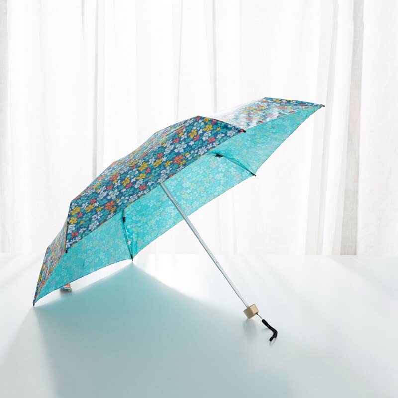 Blomstret kompakt lomme regn parasol til kvinder bærbar 5- fold solskærm til kvinde fremragende uv paraply med taske