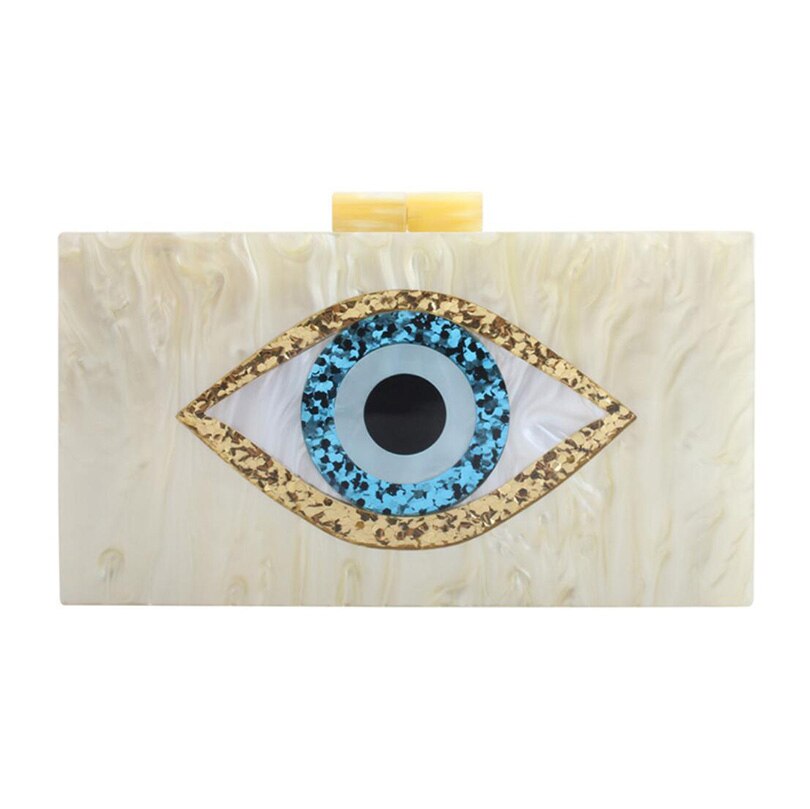 Patchwork Glitter Evil Eye Acrylic PVC Plastic Box Day Clutches Summer Beach Travel Evening Handbags Women cocktail Tote Bags: Yellow