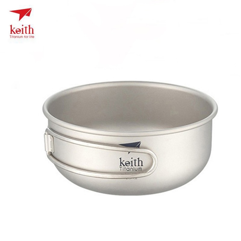 300/400/500/600ml Keith Titanium Folding Bowls With Titanium Foldable Handle Outdoor Cookware Tableware Cutlery Ti5323-Ti5326