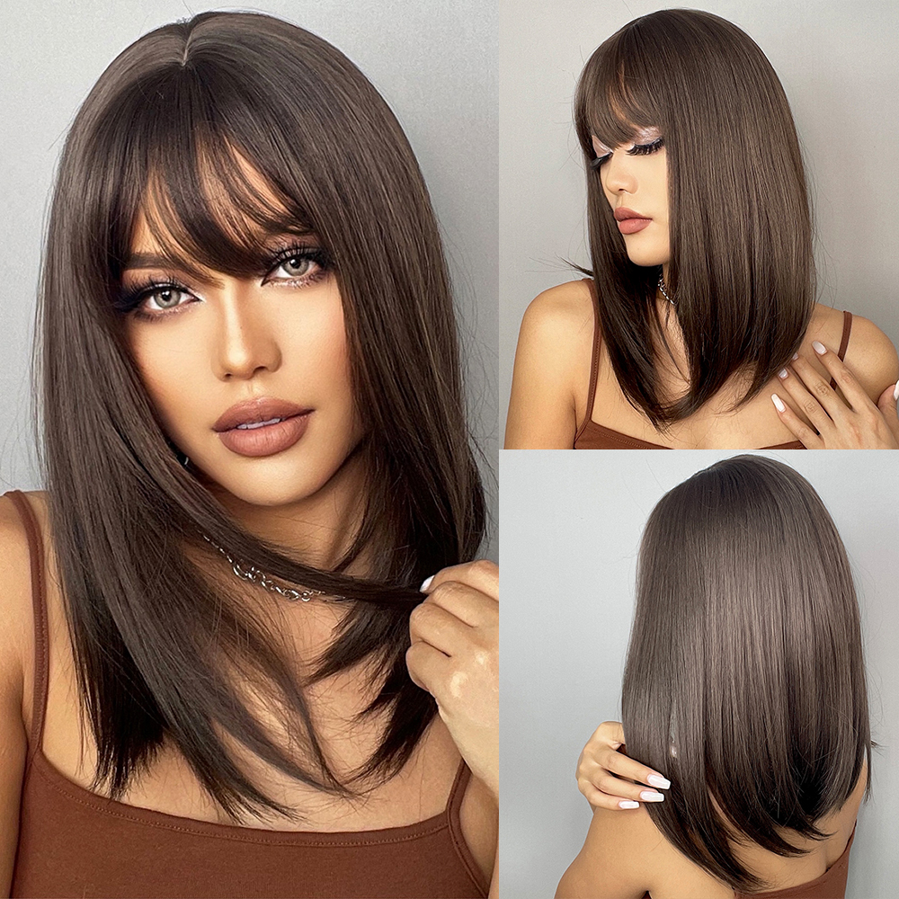 Peluca corta Bob rubia platino con flequillo, peluca rubia recta Natural sintética para mujeres blancas, cabello resistente al calor para fiestas diarias: Azul