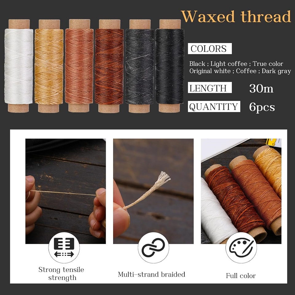 Kraball 40 peças kit de ferramentas de costura de couro com linha encerada furador de costura portátil e bolsa de armazenamento conjunto de acessórios artesanais diy