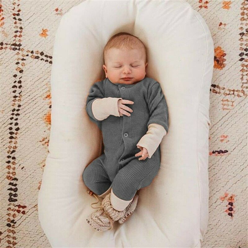 Infant Newborn Baby Boy Cotton Long Sleeve Solid Jumpsuit Romper Playsuit Spring Autumn Outfit Set 3-18M