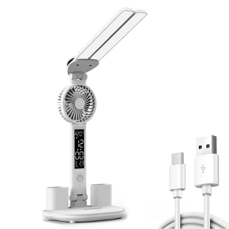 U55C Two Function LED Desk Lamp and Quiet Fan with Touches Interface and USB Charging for Study and Work Environment: Red
