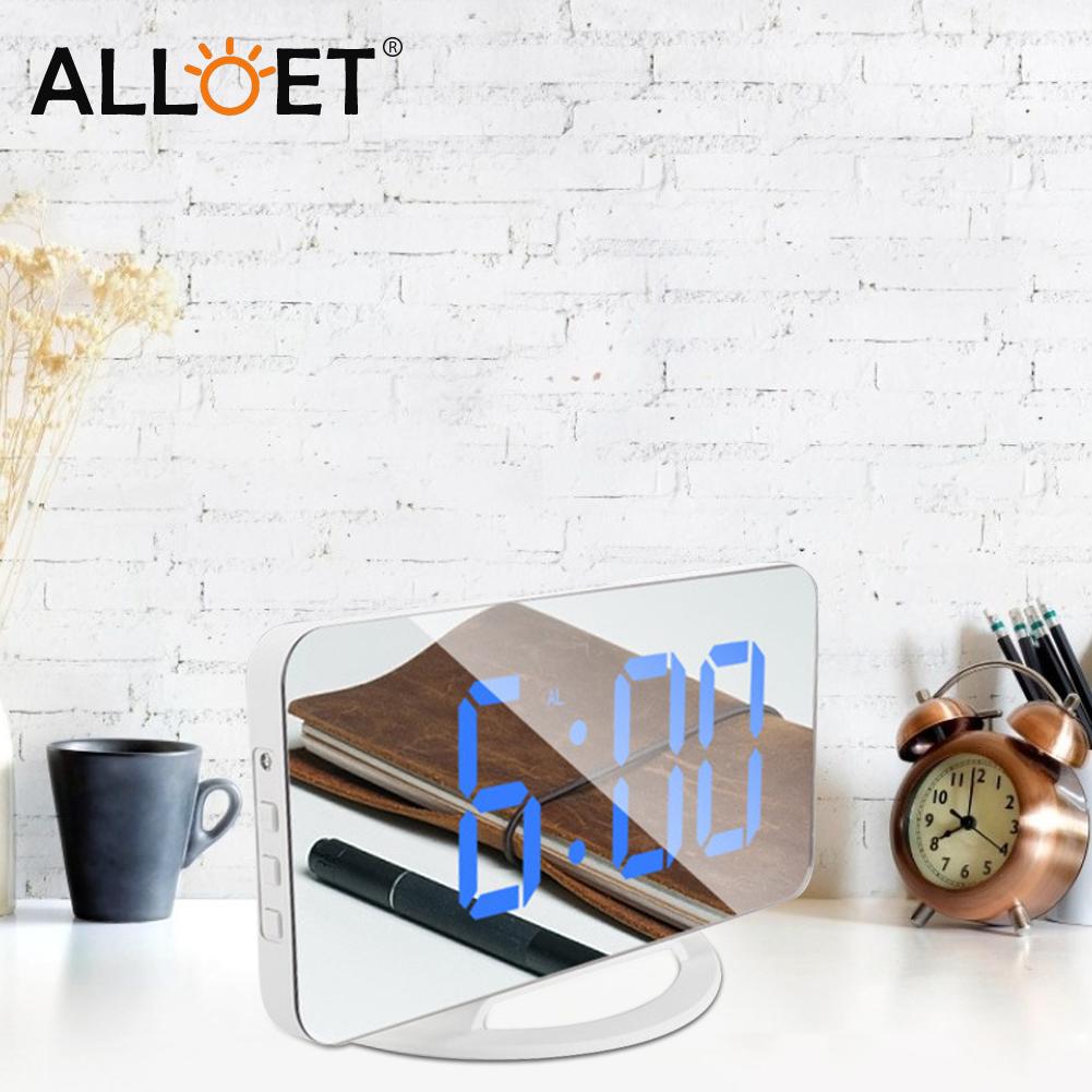 LED Screen Mirror Digital Display Wake Up Clock Desktop Automatic Photosensitive Multifunctional Electronic Alarm Clock Home