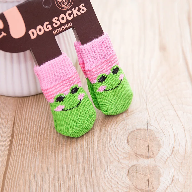4 Stuks Leuke Hond Sokken Met Print Antislip Katten Puppy Schoenen Poot Protector Producten Voor Kleine Rassen Spitz York honden Chihuahua: 5XL / Zilver
