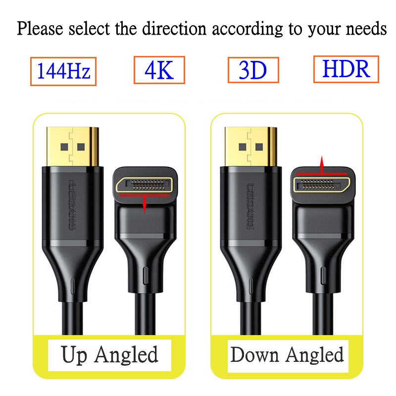 DisplayPort DP 1.4 Kabel 90 Grad abgewinkeltes HDMI 2,0 V 8K 60 Hz 4K 144 Hz HDR Hochgeschwindigkeits-32,4 Gbit/s Anzeige Hafen Stecker auf Stecker Kabel