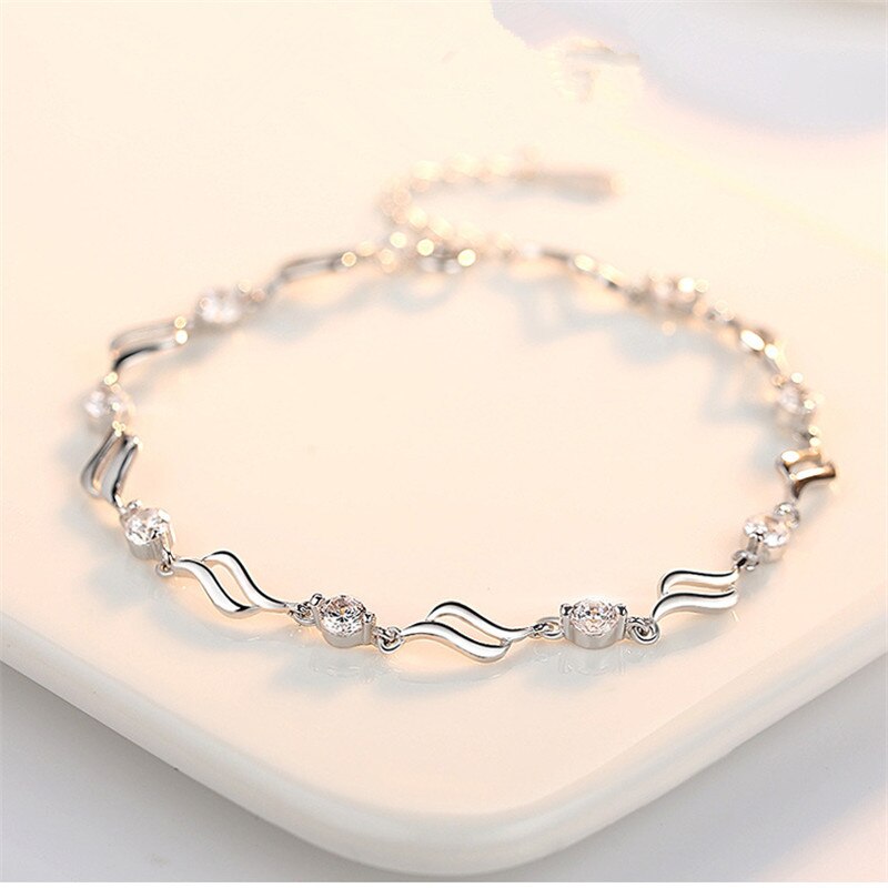 Pulseras de circonia cúbica brillante para mujer, joyería de plata de ley 925, pulsera de niña, accesorios de de princesa, mano femenina, Bijou: white