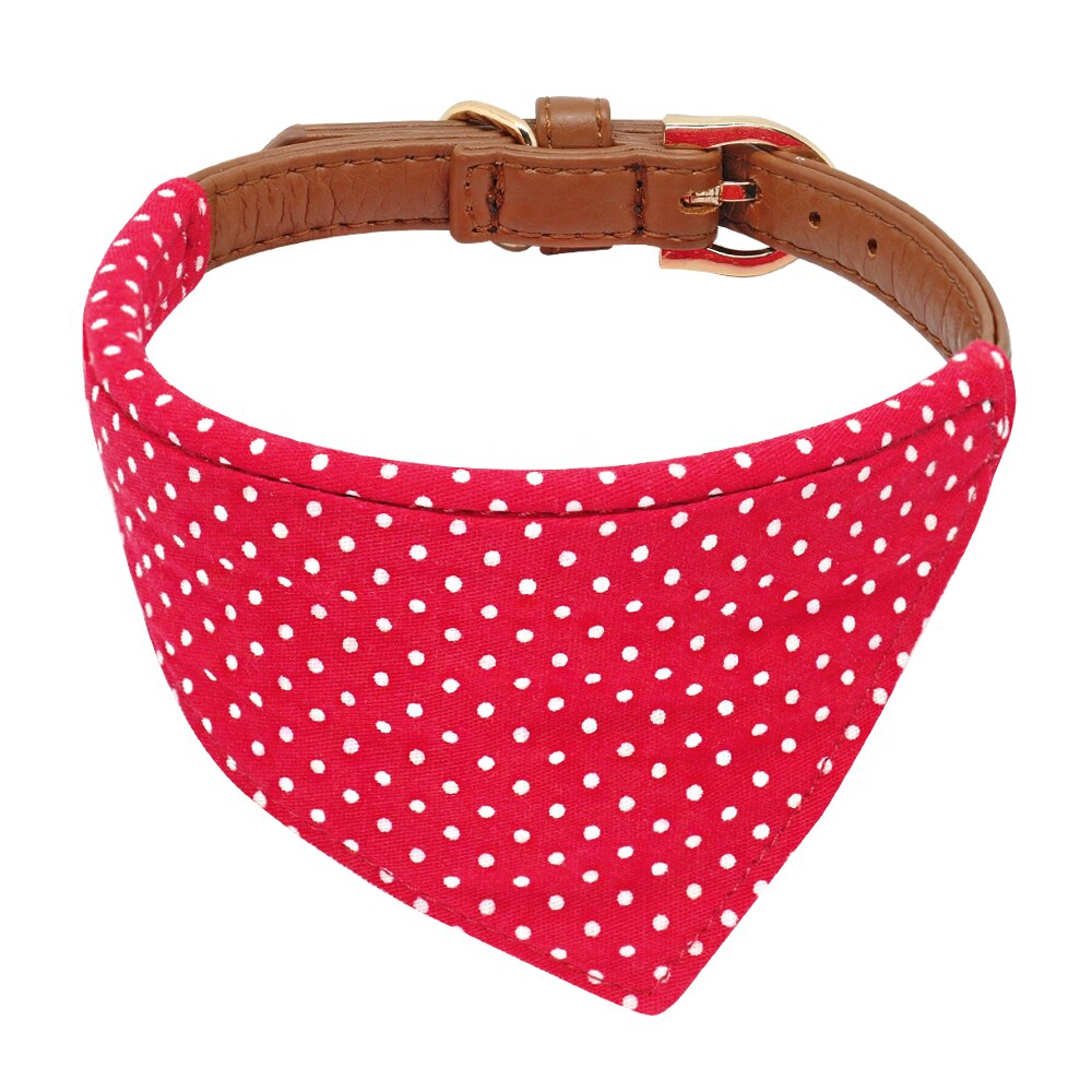 Collier en cuir pour chiens, Bandana, laisse de marche pour chiens, mignon à points, avec nœud pour chats, laisse en plomb pour petits et moyens chiots, Chihuahua: Red Bandana Collar / M