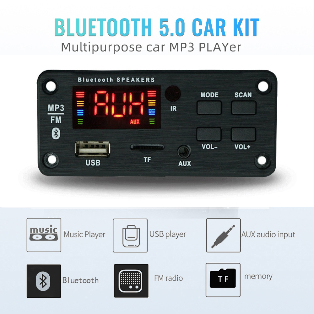 Wireless Bluetooth 5V 12V MP3 WMA Decoder Board Car Audio Decoder Module USB FM TF Radio AUX with Recording For Car Accessories