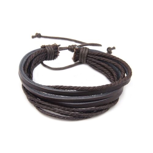 Bracelet sportif multicouche réglable en corde tressée en cuir synthétique pour hommes Bluelans