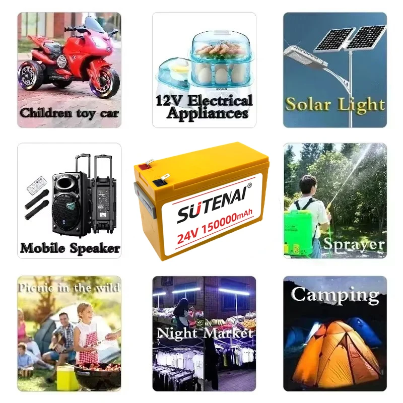 Upgraded LiFePO4 Lithium Battery 24V 150Ah 18650 BatteryPortable Rechargeable Battery Built-in Power display Port Charging
