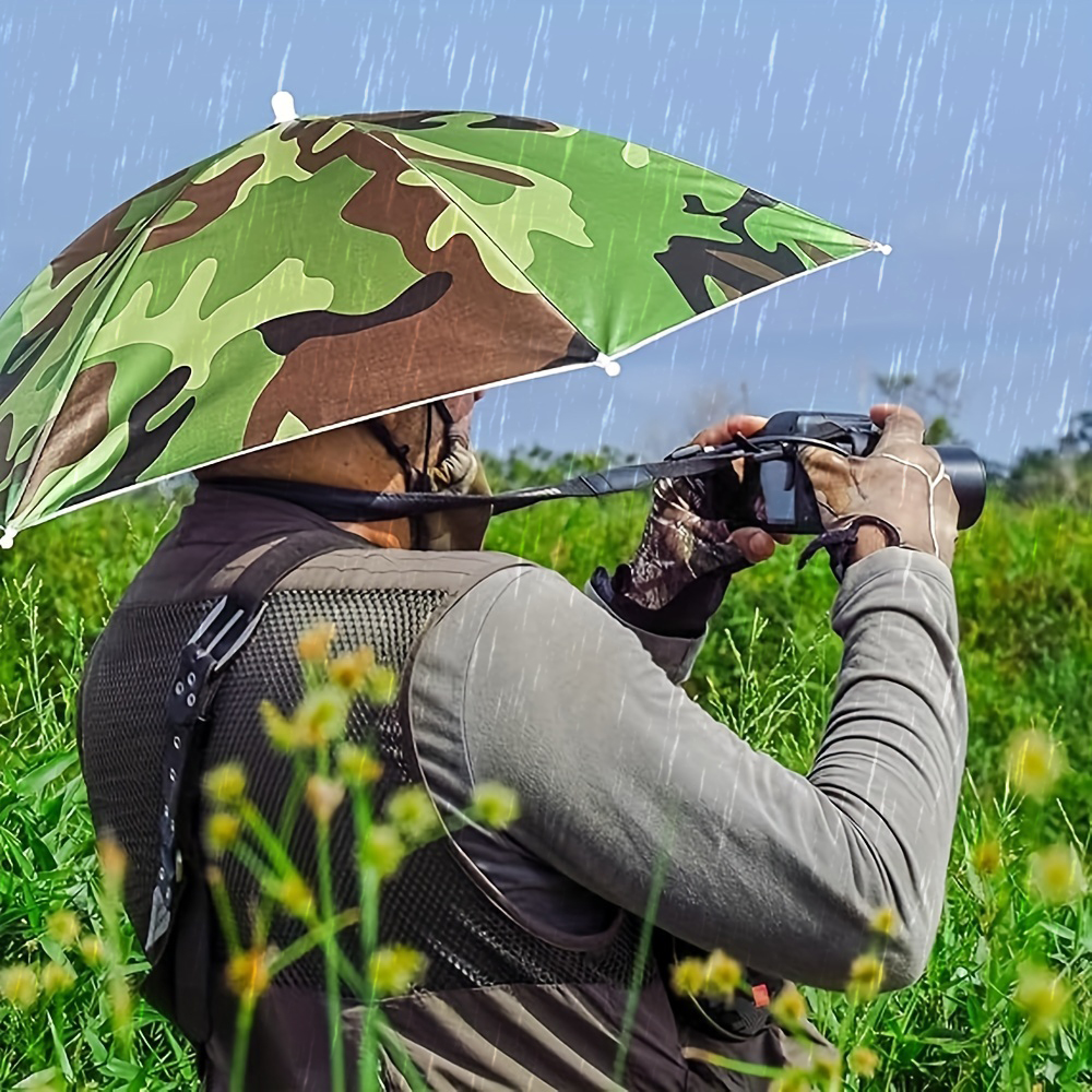 Paraguas plegable para la cabeza, sombrero de pesca portátil impermeable de 55CM, sombrero de lluvia manos libres para senderismo, Camping, paraguas de camuflaje para adultos