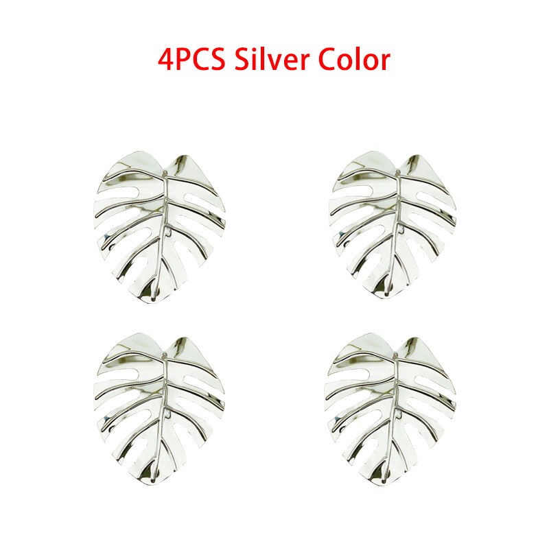 12 unids/set de servilleteros de hojas, juego de servilletas, servilleta de mesa, hebilla para boda, , celebración, Decoración de mesa de cena: 4Pcs Silver