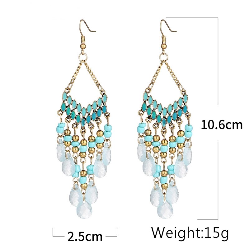 Bohemian Ethnic Flower Ladies Earrings for Women Boho Vintage Alloy Carved Beads Tassel Dangle Earrings Indian Jewelry