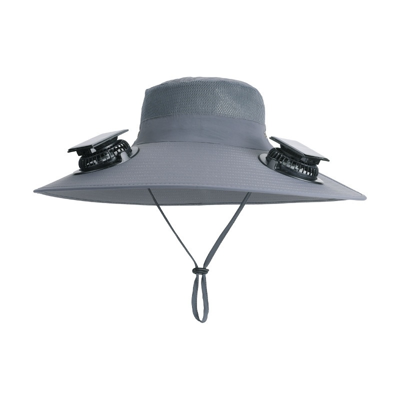 Sombrero de verano con doble ventilador con energía solar para senderismo al aire libre, pesca, sombrero con sombrilla, sombrero de pescador impermeable de secado rápido con alero grande