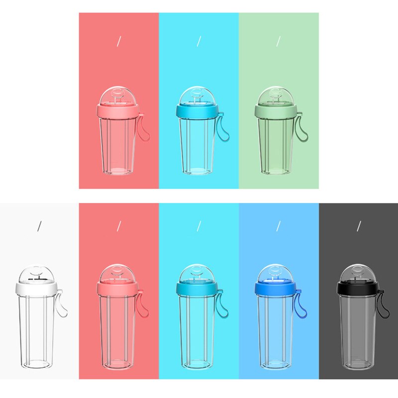 Draagbare dubbele rietjes aparte drinkfles voor water, koppels rietjesfles lekvrij