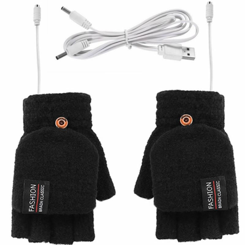 Gants chauffants électriques USB Double face, mitaines rechargeables, étanches, température réglable, cyclisme, ski: black