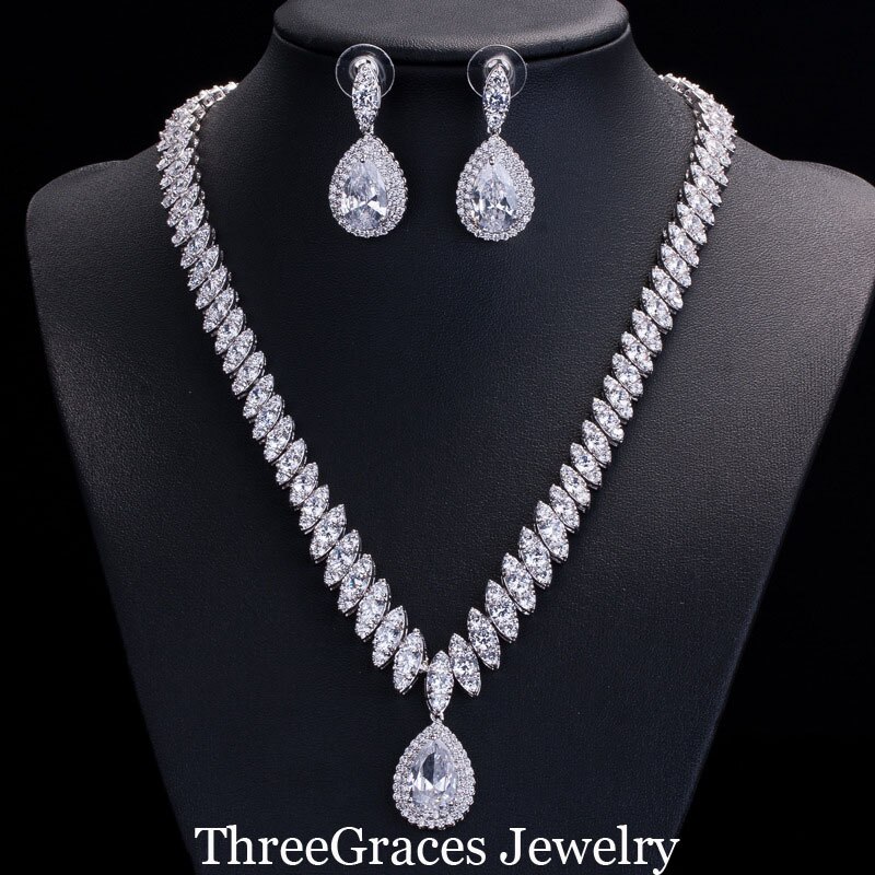 ThreeGraces Famoso Marchio di Design Africano Accessori Da Sposa Rosso Perle di Zirconia Cubica Set di Gioielli Per La Cerimonia Nuziale Costume JS002: White