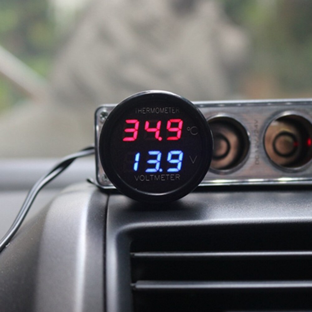 2 In 1 Thermometer Mini LED Display Digital USB Charging Multifunctional Auto Accessories Monitoring Car Voltmeter