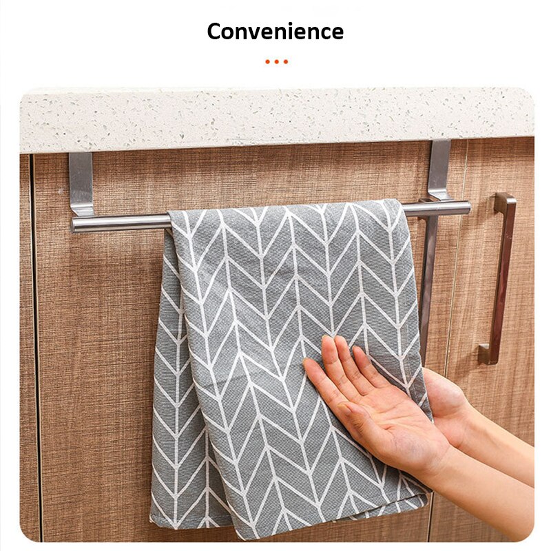 Over Door Stainless Steel Single-bar Towel Rack Bathroom Kitchen Non-perforated Towel Rail Rag Rack Shelf Hanger Hanger
