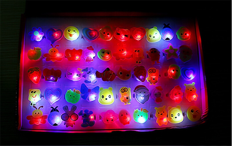 10pcs/lot Kids Cartoon LED Flashing Light Up Glowing Finger Rings Electronic Christmas Halloween Fun Toys for Children