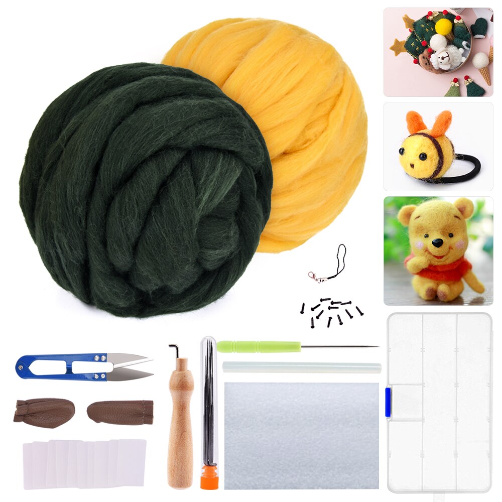 200g Yellow/Green Wool Felt Craft Kit 86 Colors DIY Wool Felt Kit Handle Wool Set Weaving Needlework Spinning Craft Kits