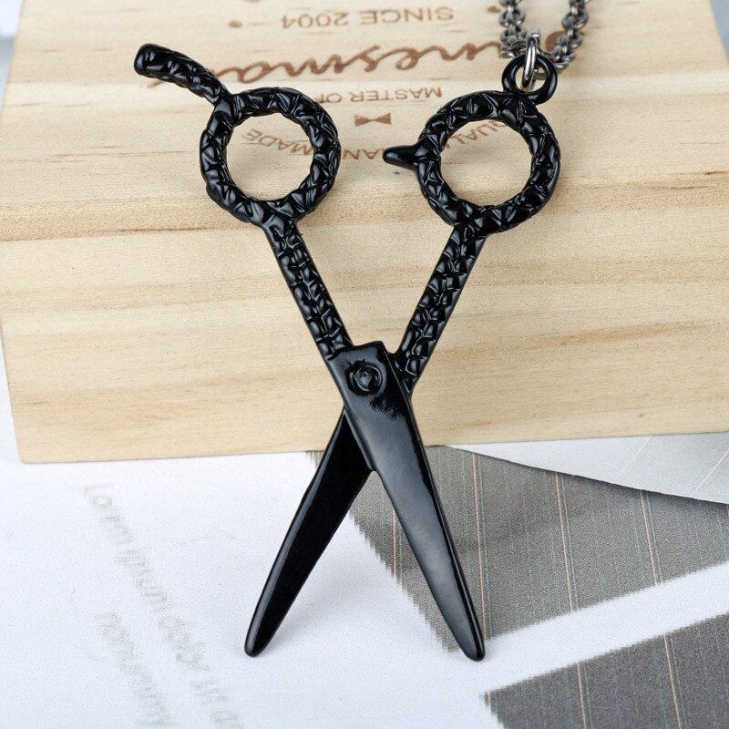 Collier en ciseaux pour hommes et femmes, bijoux pour salon de coiffure, outils pour sèche-cheveux, pendentifs pour coiffeur: black
