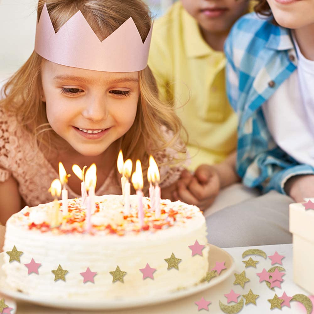 Confeti de papel con forma de luna y estrella para decoración de mesa, suministros de de cumpleaños y boda, con brillo, 100 piezas