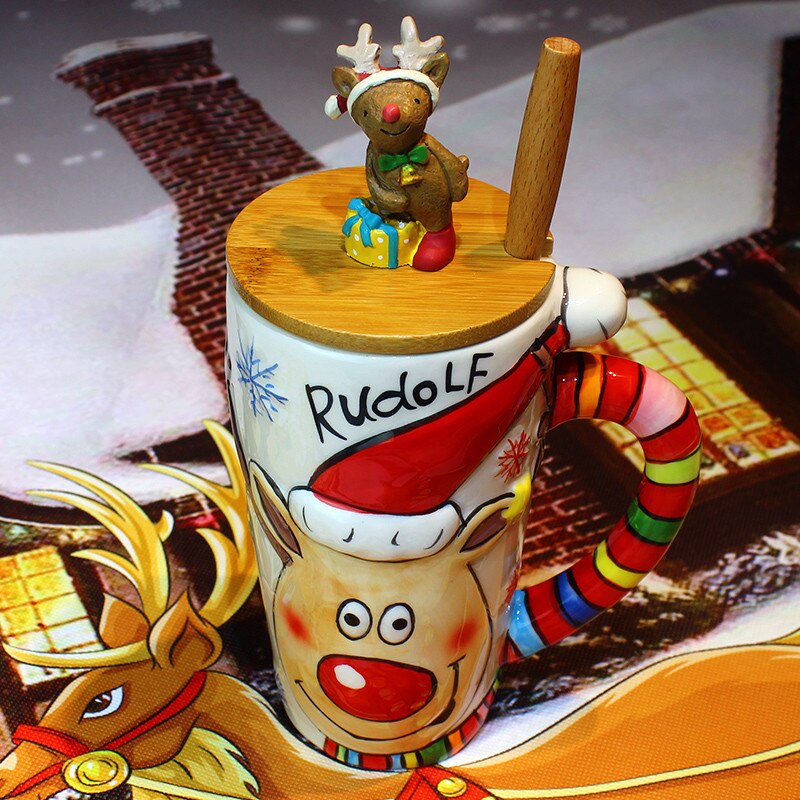 600ml 3D Santa Claus Cartoon Painted Ceramic Cup Coffee Milk Tea Breakfast Mug Home Office Collection Cups Christmas: 4