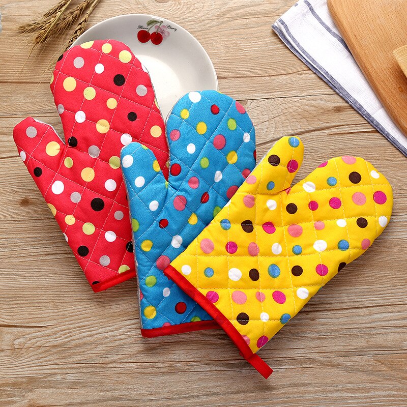 Cotton Microwave Oven Glove Insulated Baking Heat Resistant Gloves Oven Mitts Terylene Non-slip Cute Kitchen Cooking Tool