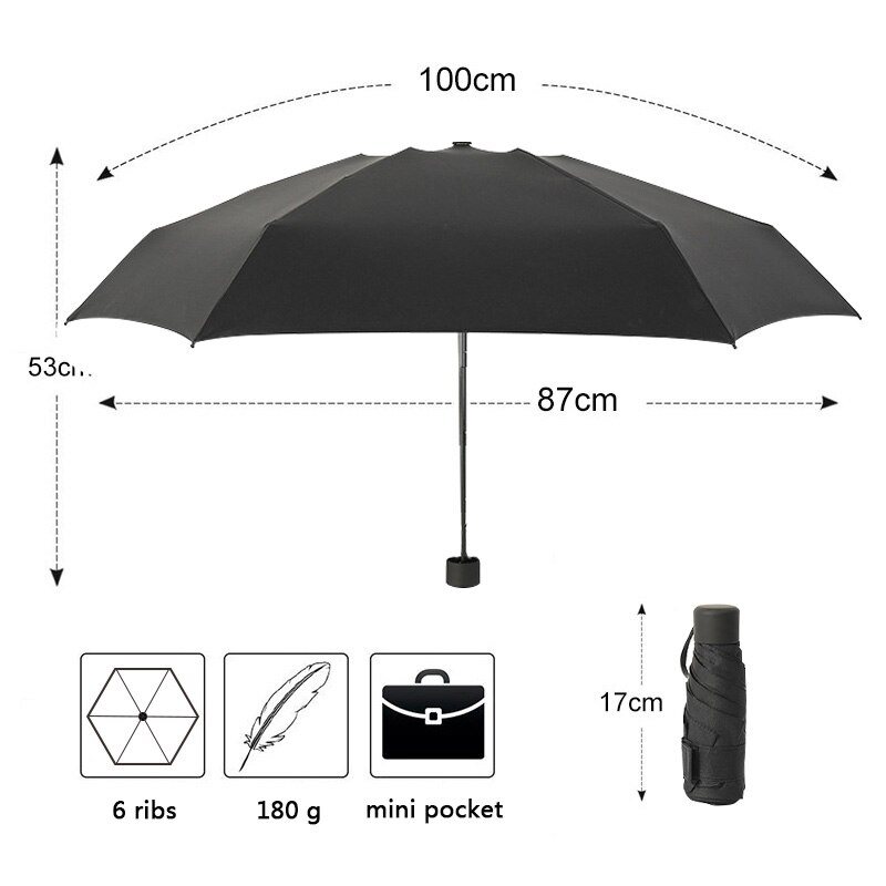 180g Mini moda cep 5 katlanır bayanlar Ultra hafif taşınabilir seyahat UV koruma güneşlik erkek açık şemsiye