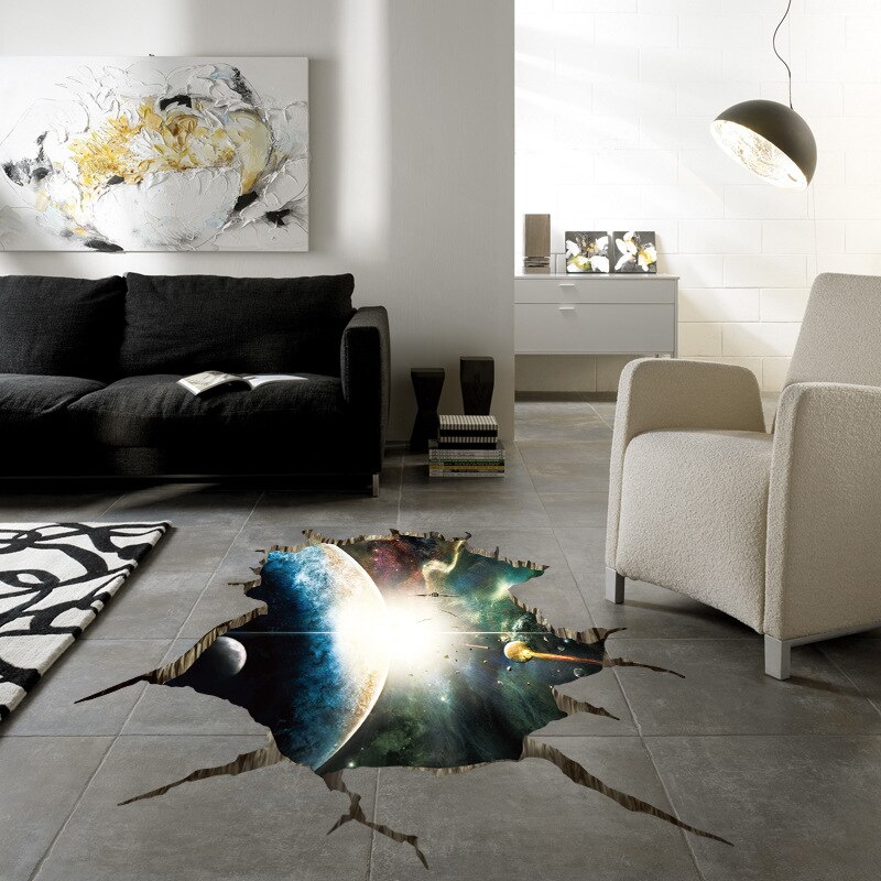 Outer Space Planeet 3D Floor Sticker Autocollant Muurschildering Muurstickers Home Decor Woonkamer Plafond PVC Muurstickers
