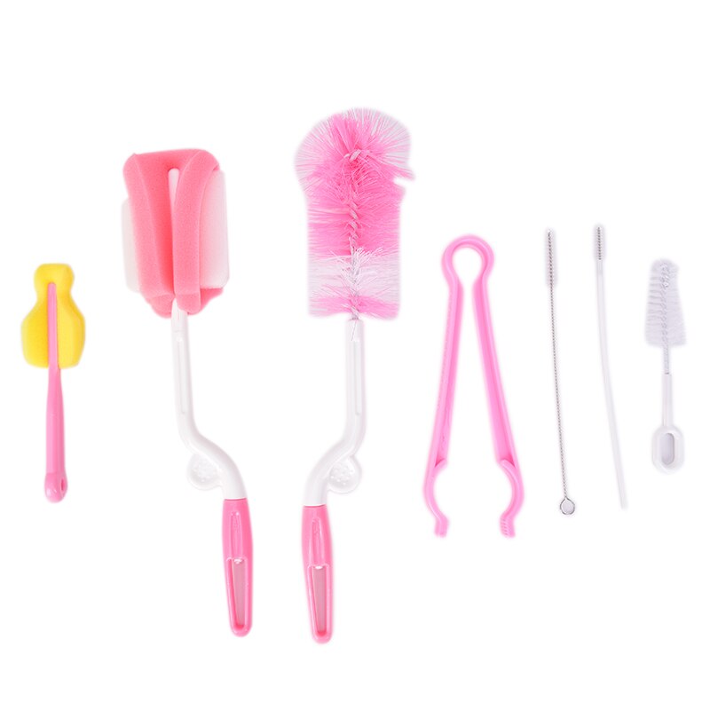 7pcs/set Baby Bottle Brushes Brush 360-degree Rotating Head Cleaning Sponge Cup Brush Kit Hand Plastic