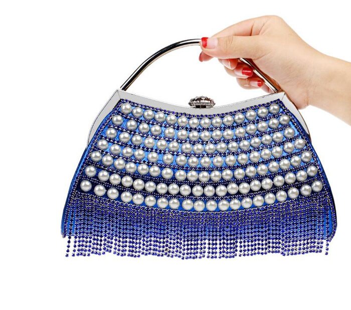 Frauen Abend Kupplung Tasche Perle Und Diamant Kleid Tasche Damen Hand Tasche Frauen Umhängetaschen Für Party Tag Kupplungen: blue