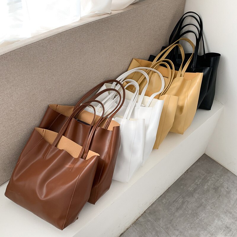 Vrouwen Tote Bag Grote Capaciteit Eenvoudige Pu Leer Vrouwelijke Schoudertassen Voor Dames Shoper Zak Luxe Goedkope Tassen