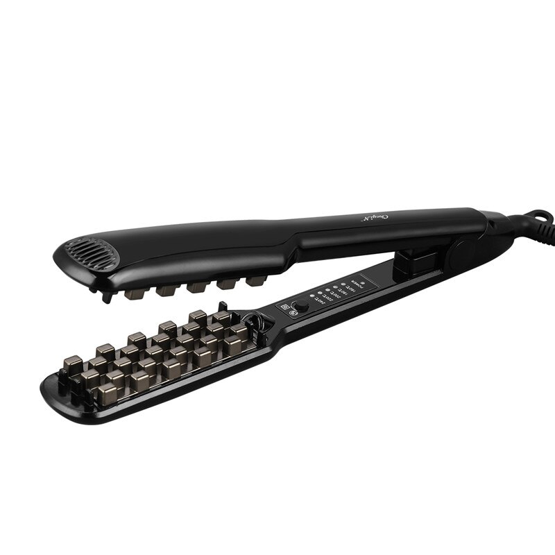 3D Fluffy plancha de pelo rizador de cerámica rizador de pelo Volumizing de hierro plano 5 calor eléctrico alisado del cabello rizado: Black