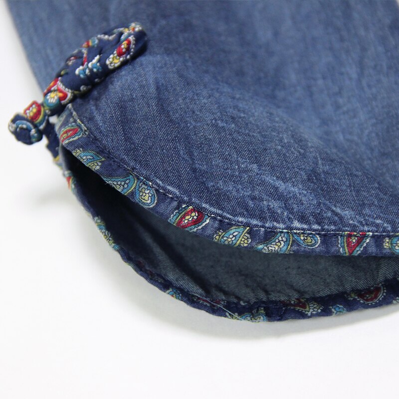 Kjole kvinder yuzi.may boho efterår denim kvinder kjoler a-line mandarin krave vintage vestidos  a82111 vestido