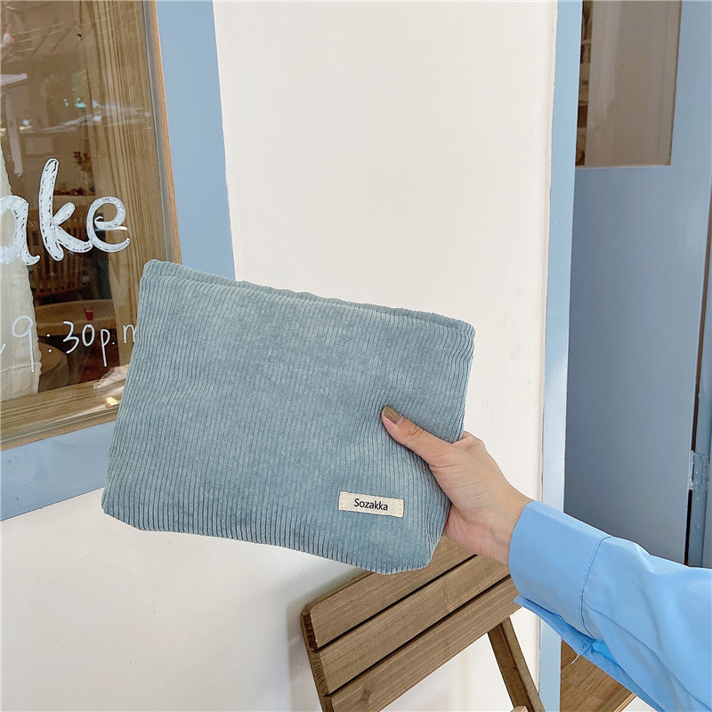 Bolsa de cosméticos de viaje de pana, bolsa de almacenamiento de maquillaje portátil, monederos para mujer de gran capacidad con cremallera, organizador de maquillaje, bolso de mano de almacenamiento: Azul