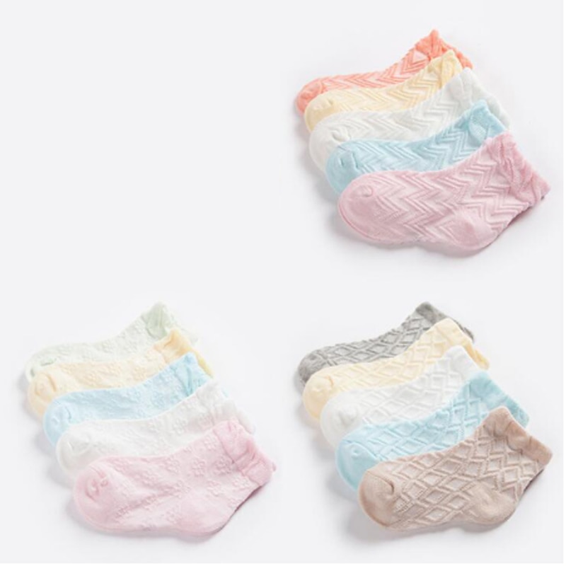 Calcetines finos de algodón para niños de 0 a 8 años, medias informales de color sólido para bebés, 5 par/lote