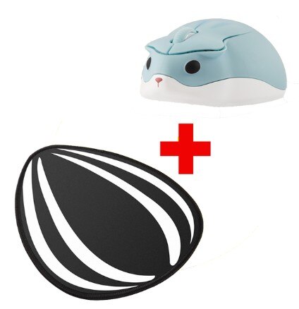 2.4G Wireless Mouse Hamster Cartoon Ergonomic 1200DPI 3D Optical Gaming With Mouse Pad Kids For PC Laptop: blue and pad