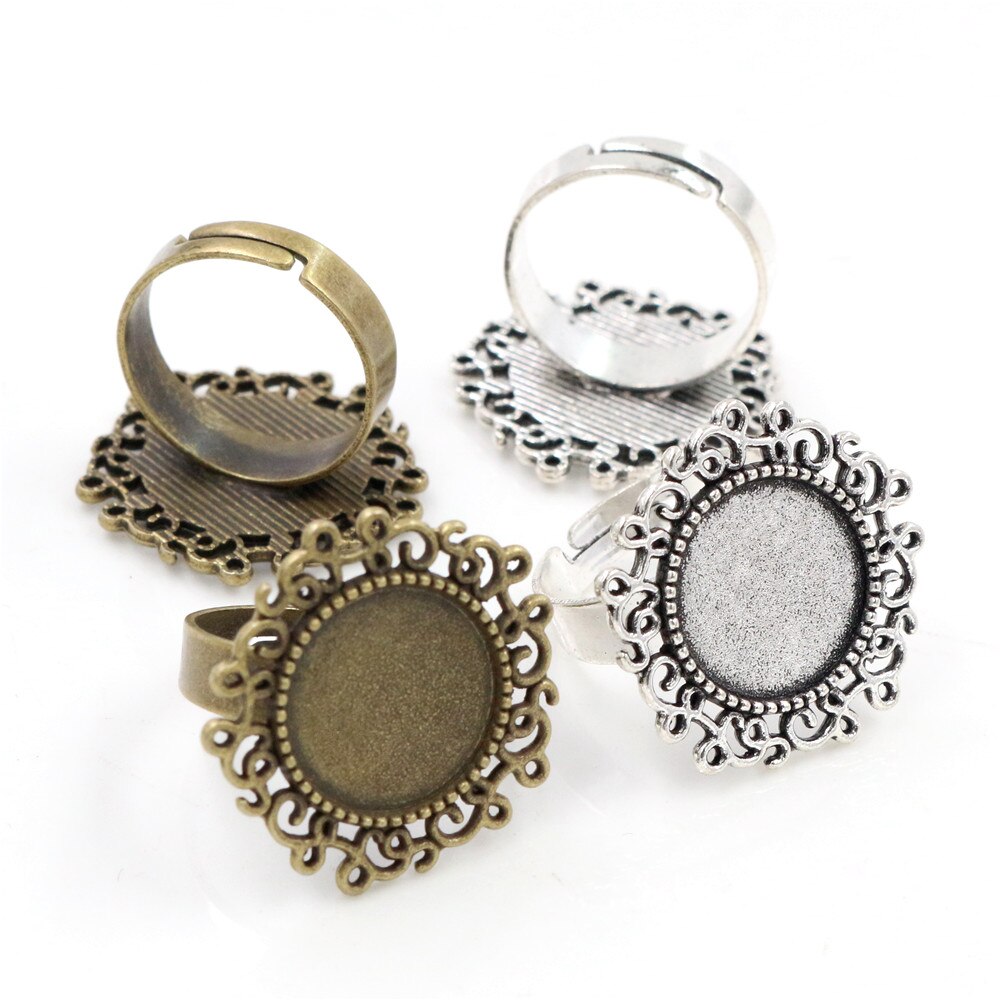 Fit 14mm 5pcs Bronze Antique Silver Plated Colors Round Adjustable Ring Settings Blank/Base,Fit 14mm Glass Cabochons