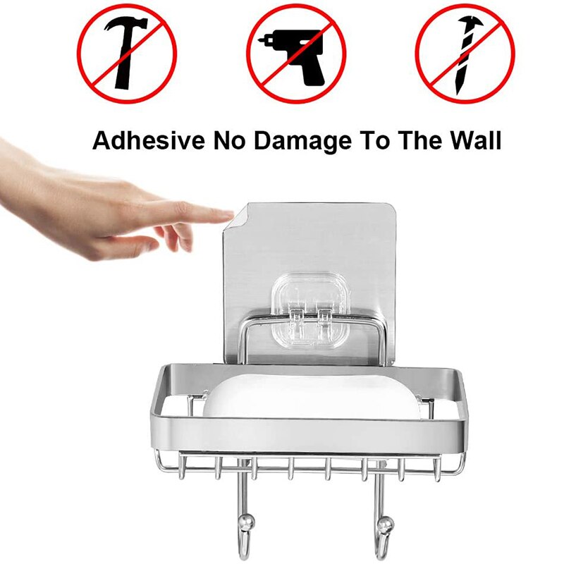 Zeepbakje voor in de badkamer met sponshaak, zeepbakje voor in de douche, wandmontage, zeepbakje met kleeflaag