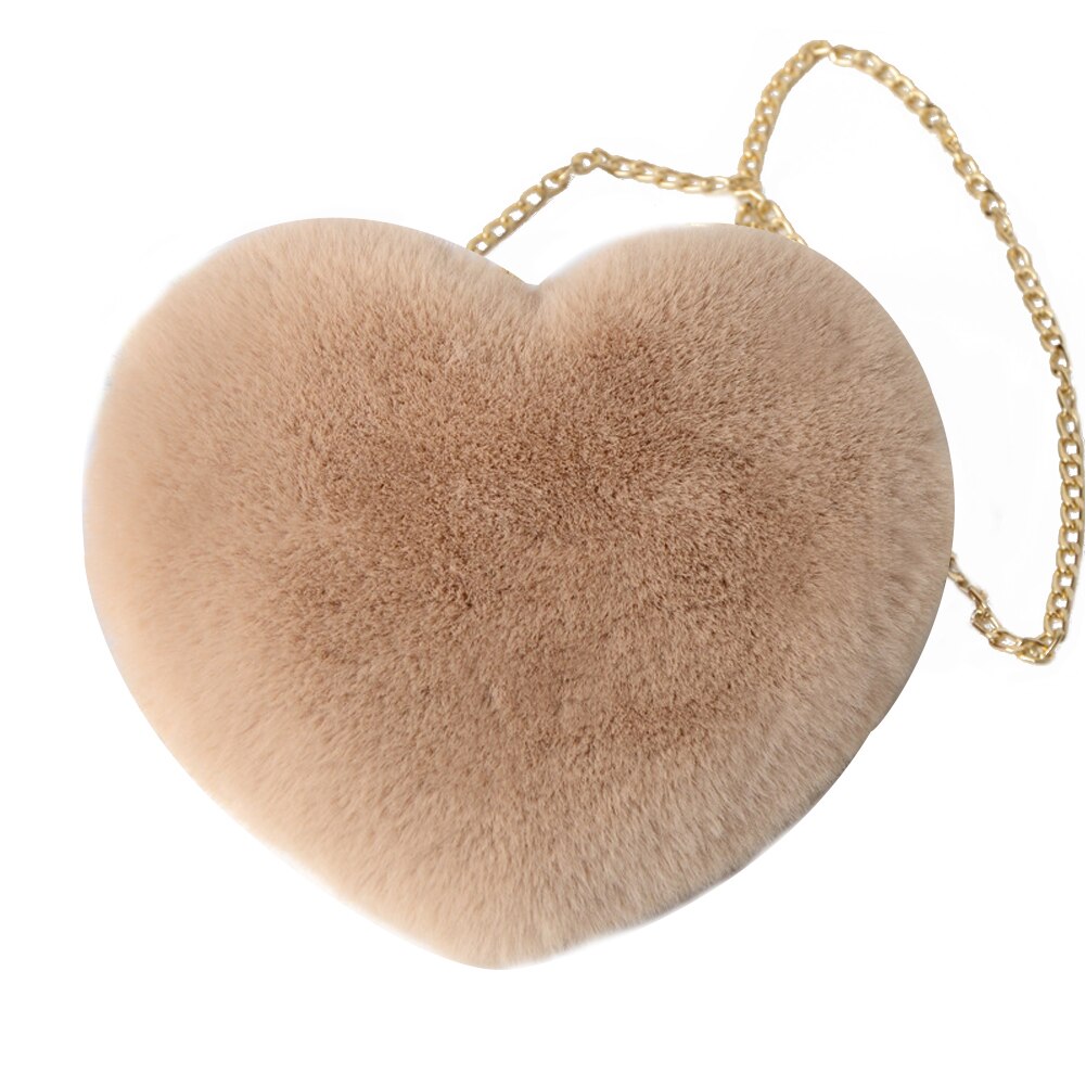 Offre spéciale femmes en peluche amour poilu sac en forme de coeur saint valentin en forme de coeur sac femme chaîne sac de messager: Kaki