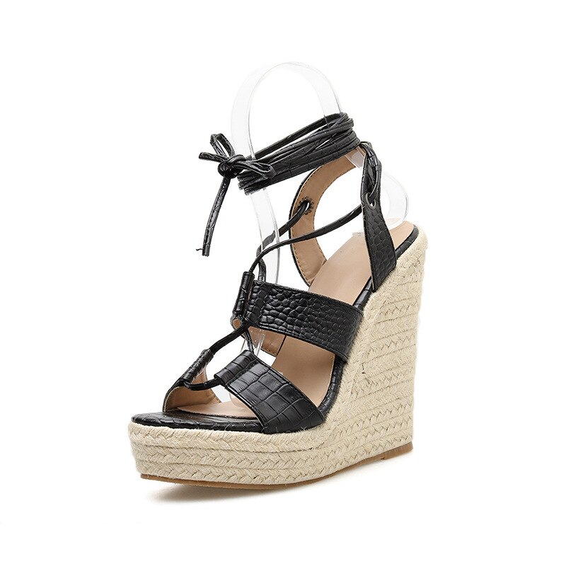 Leopard land dames sandalen met sleehak, plateau espadrilles met sleehak, bohemian sandalen met hoge hak cwf: 35