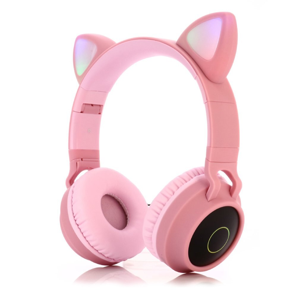 Casque d'oreille de chat mignon casque sans fil casque 5.0 basse pliable stéréo casque de jeu pour téléphone portable: Rose