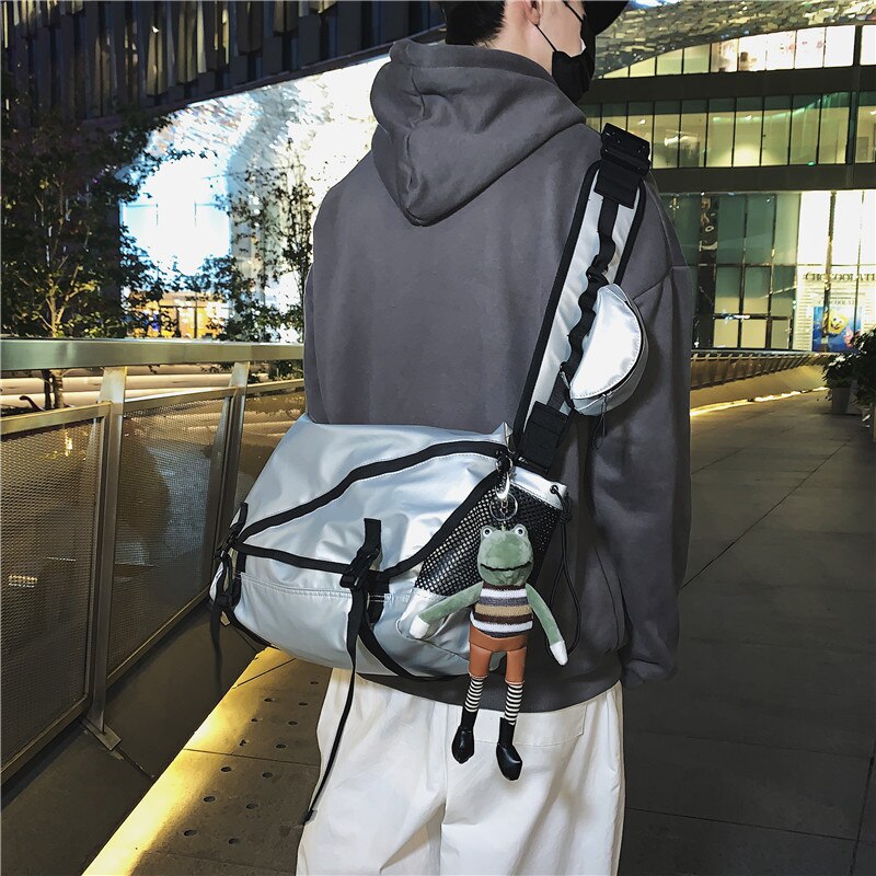 2020 nova unisex grande capacidade de um ombro crossbody saco coreano individualidade oxford pano estudantes schoolbag moda legal: silver / Only backpack